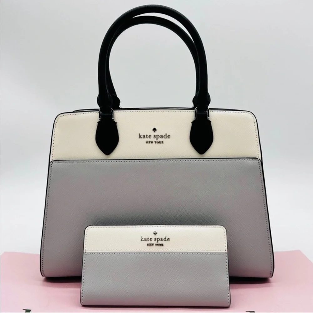 Kate Spade Madison Saffiano Leather Medium Satchel Bag& Large Slim Bifold
Wallet - Picture 1 of 15
